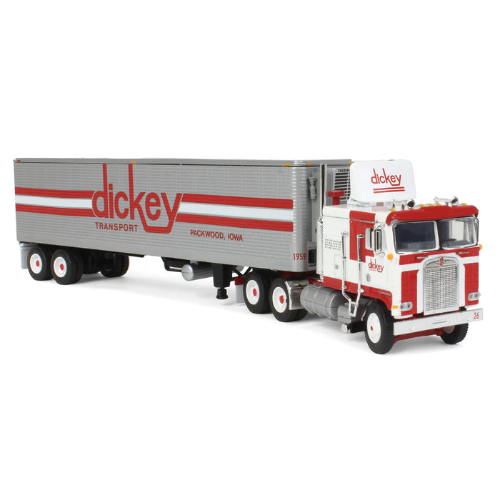 1/64 Kenworth K100 Flattop w/ Air Foil & 40' Vintage Reefer Trailer, Dickey Transport, DCP by First Gear