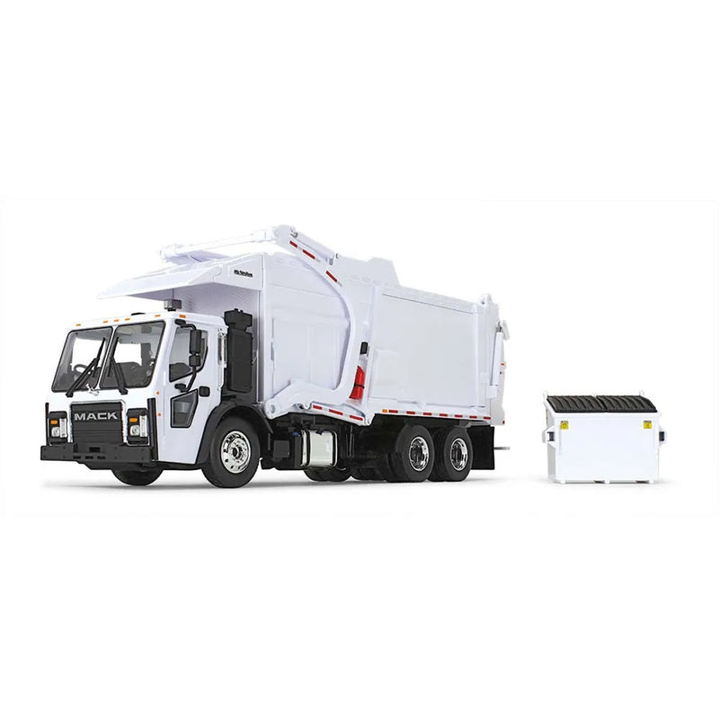 (B&D) 1/34 White Mack LR Garbage Truck with McNeilus Meridian Front Loader & Dumpster - Damaged Box