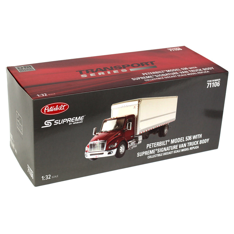 1/32 Red Peterbilt Model 536 with White Supreme Signature Van Truck Body