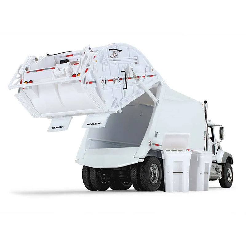 1/34 White Mack Granite MP w/ McNeilus Rear Load Refuse Truck & Trash Cans