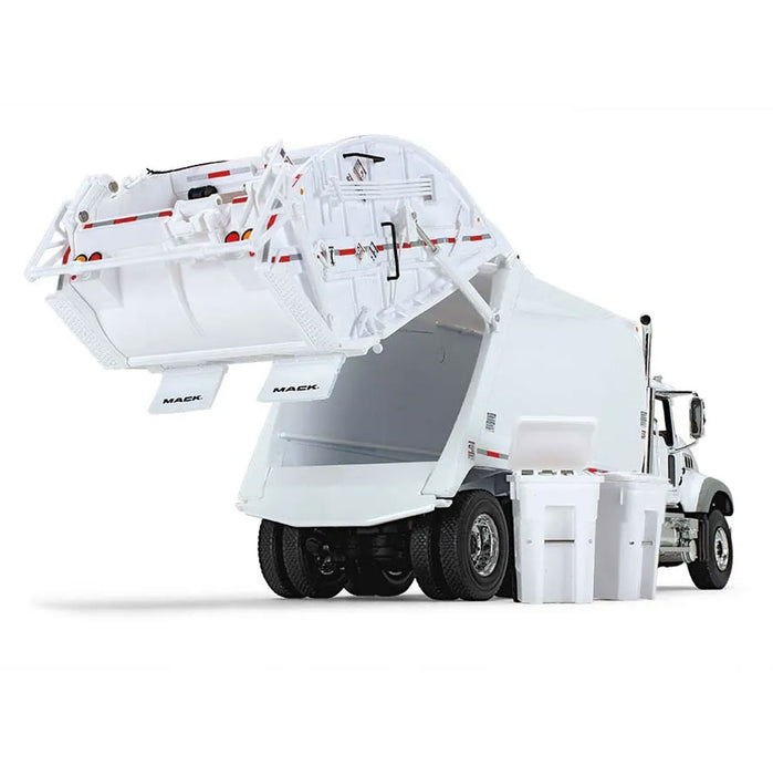 1/34 White Mack Granite MP w/ McNeilus Rear Load Refuse Truck & Trash Cans