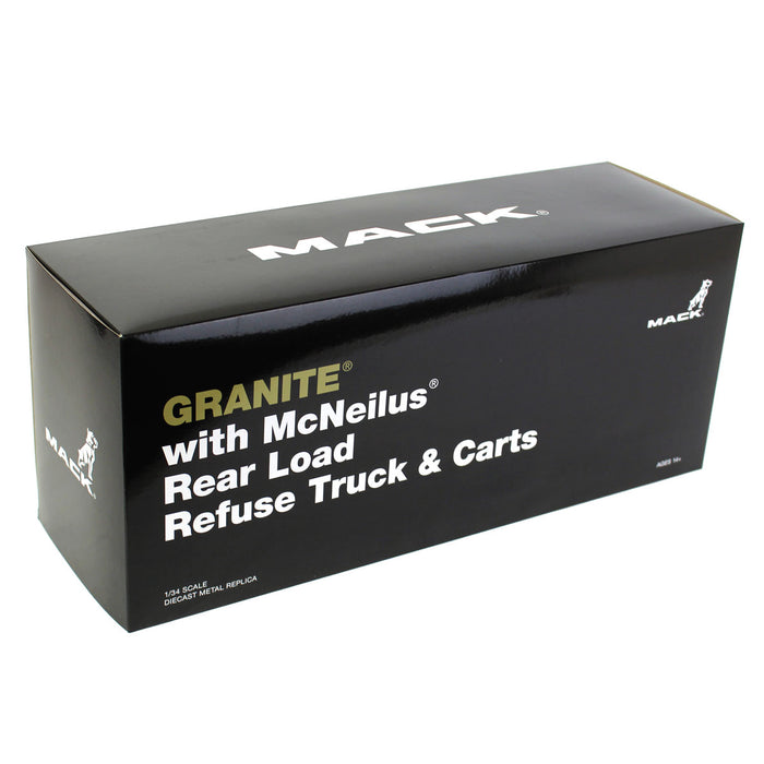 1/34 White Mack Granite MP w/ McNeilus Rear Load Refuse Truck & Trash Cans