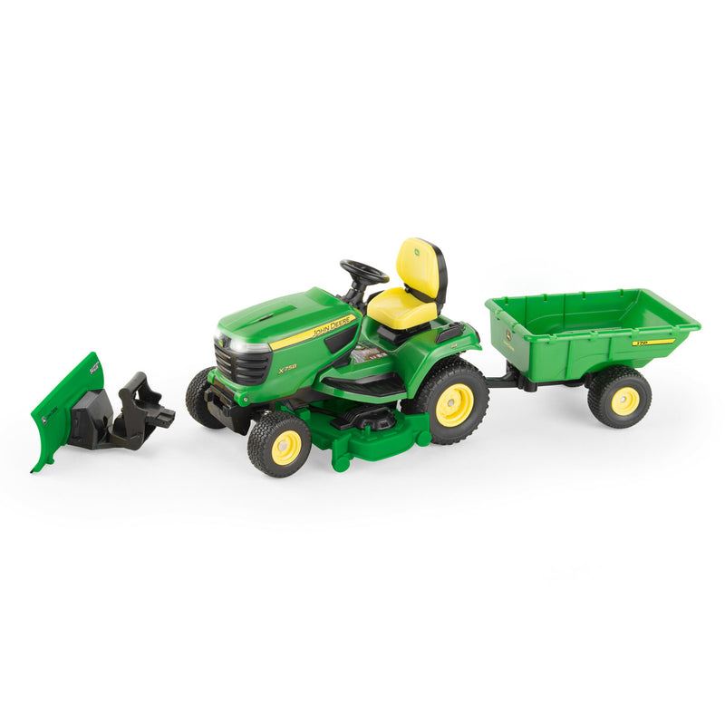 (B&D) 1/16 Big Farm John Deere X758 Lawn Mower with Blade and Cart - Damaged Item