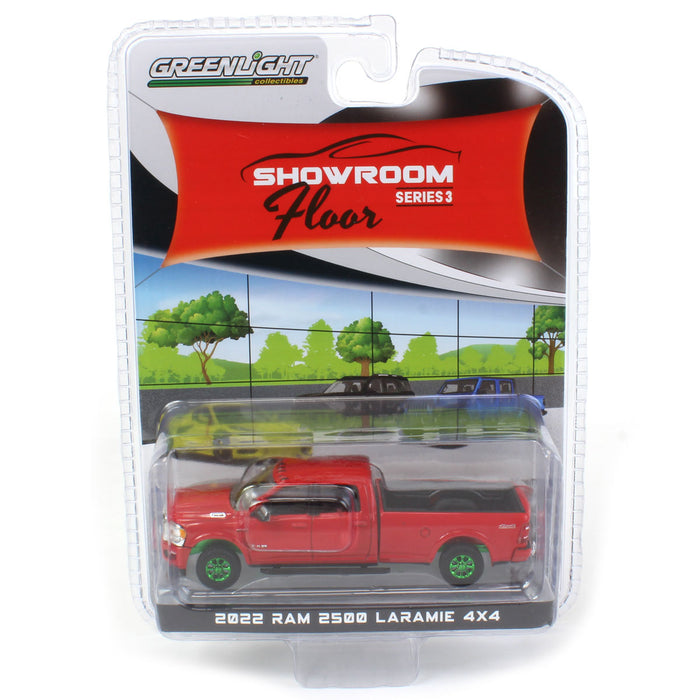 Green Machine ~ 1/64 2022 Ram 2500 Laramie 4x4, Flame Red, Showroom Floor Series 3