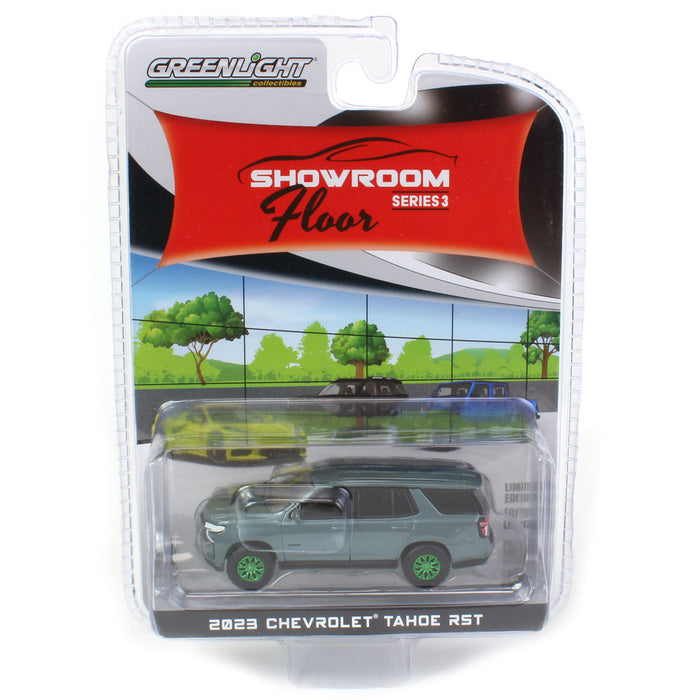 Green Machine ~ 1/64 2023 Chevrolet Tahoe RST Silver Sage, Showroom Floor Series 3