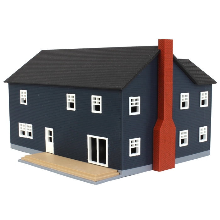 1/64 Large Two Story Farm House with Porch, Deck and Chimney, Navy and White, 3D Printed