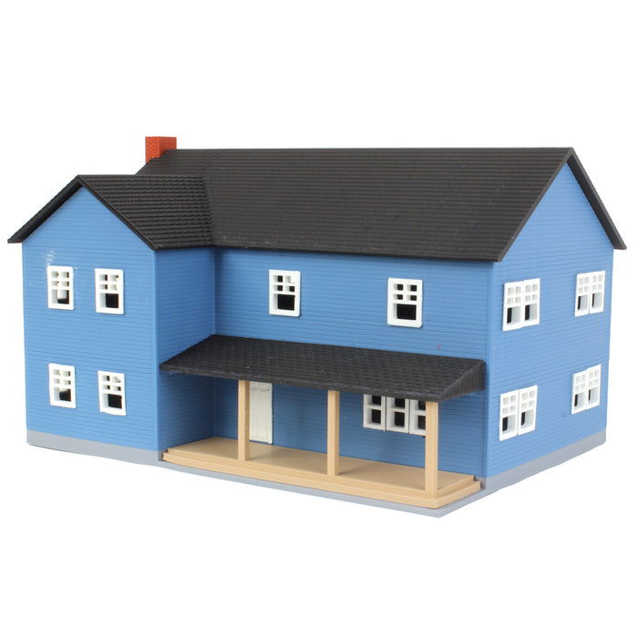 1/64 Large Two Story Farm House with Porch, Deck and Chimney, Blue/White, 3D Printed