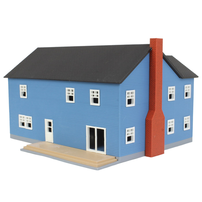 1/64 Large Two Story Farm House with Porch, Deck and Chimney, Blue/White, 3D Printed