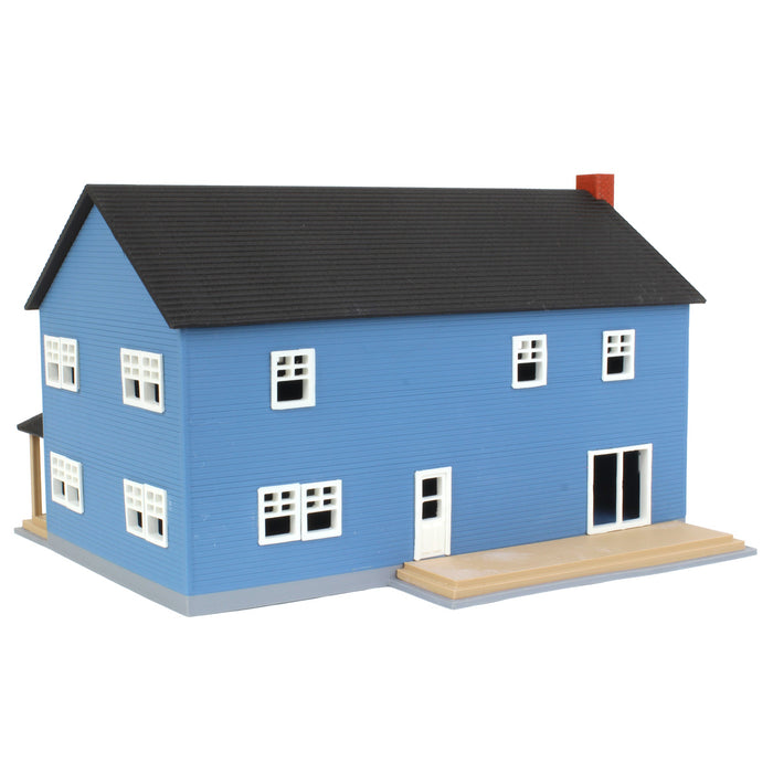 1/64 Large Two Story Farm House with Porch, Deck and Chimney, Blue/White, 3D Printed