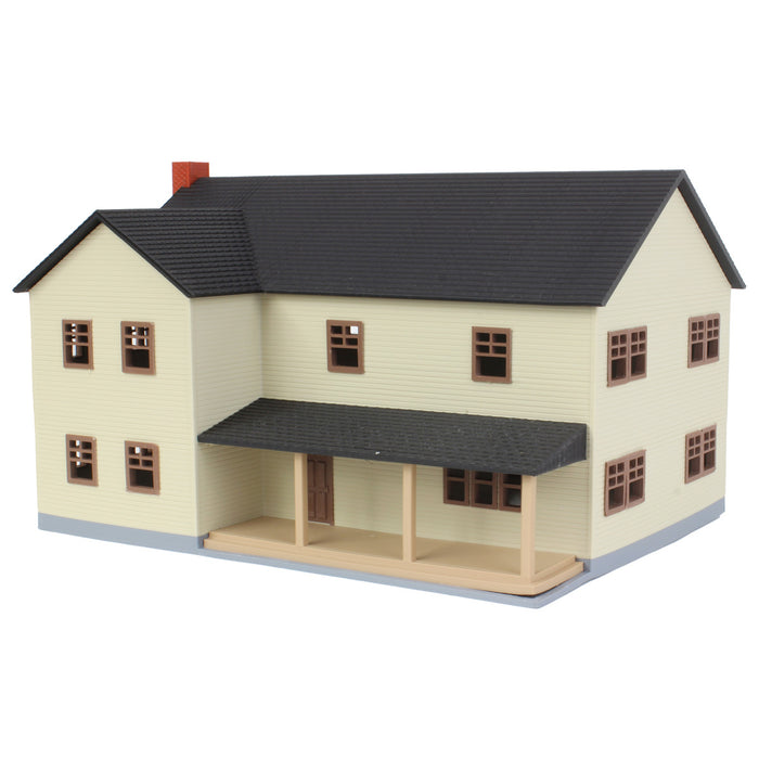 1/64 Large Two Story Farm House with Porch, Deck and Chimney, Tan/Brown, 3D Printed