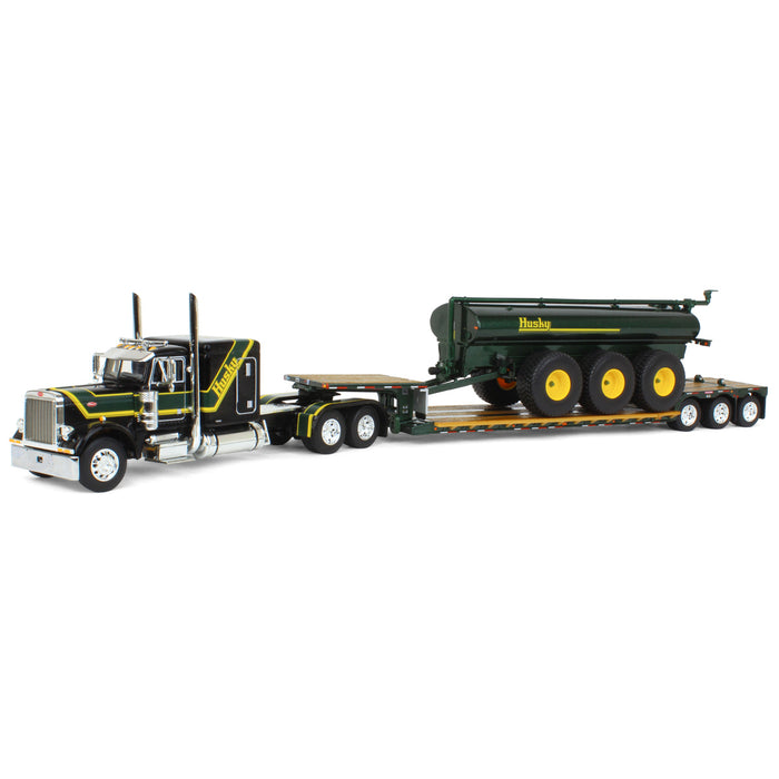 1/64 Black Husky Peterbilt 379 w/ Fontaine Renegade Lowboy & Husky Manure Spreader, DCP by First Gear