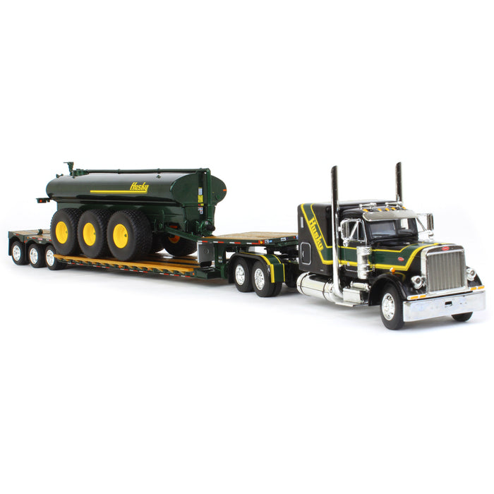 1/64 Black Husky Peterbilt 379 w/ Fontaine Renegade Lowboy & Husky Manure Spreader, DCP by First Gear