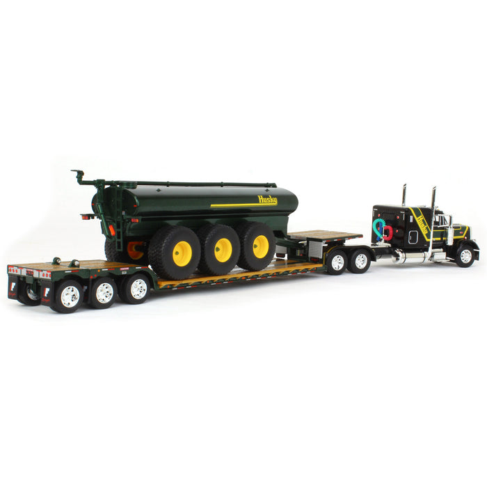 1/64 Black Husky Peterbilt 379 w/ Fontaine Renegade Lowboy & Husky Manure Spreader, DCP by First Gear