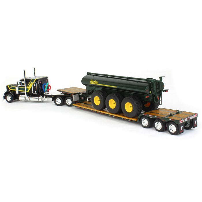 1/64 Black Husky Peterbilt 379 w/ Fontaine Renegade Lowboy & Husky Manure Spreader, DCP by First Gear