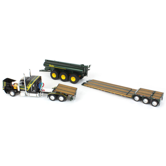 1/64 Black Husky Peterbilt 379 w/ Fontaine Renegade Lowboy & Husky Manure Spreader, DCP by First Gear