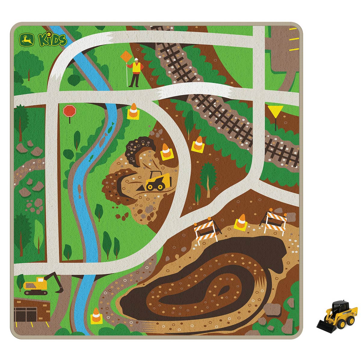 John Deere Kids Playmat with Skid Steer & Construction Theme
