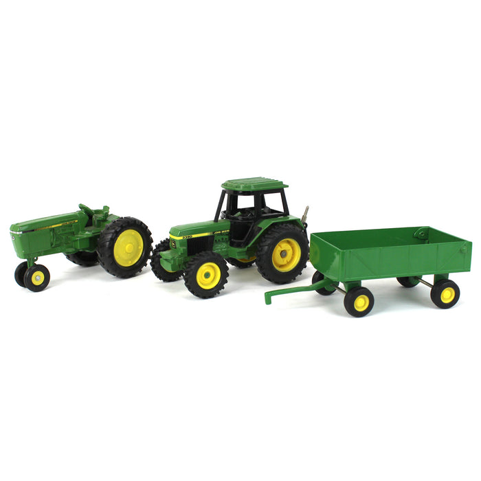 Lot of (2) 1/32 John Deere Tractors and (1) Green Wagon - SOLD AS-IS