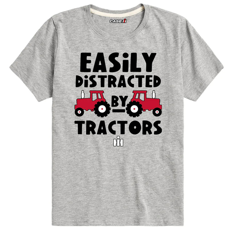 Toddler IH Easily Distracted by Tractors Gray Short Sleeve T-Shirt