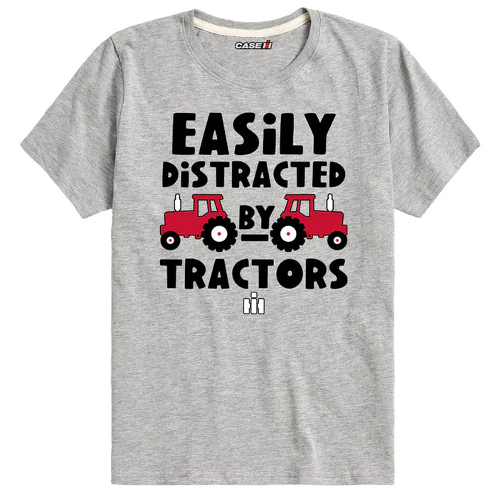 Toddler IH Easily Distracted by Tractors Gray Short Sleeve T-Shirt