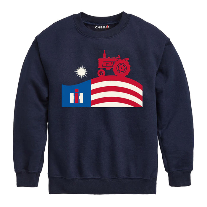 Toddler IH Farmall Tractor & Flag Navy Blue Crewneck Sweatshirt