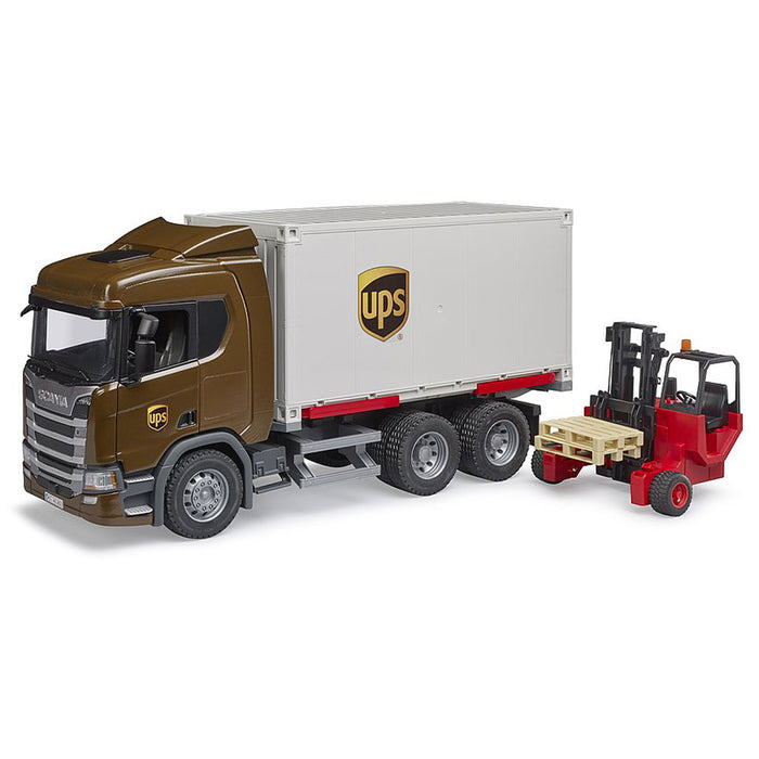 1/16 Scania Super 560R UPS Logistics Truck with Forklift by Bruder