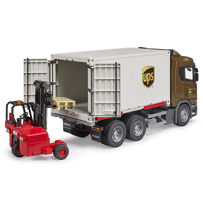 1/16 Scania Super 560R UPS Logistics Truck with Forklift by Bruder