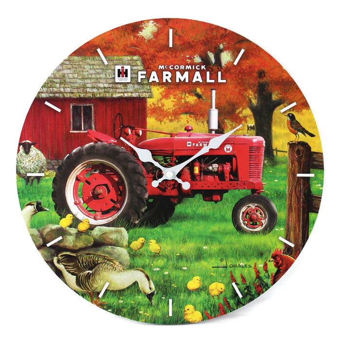 IH Farmall Super M Tractor in Farm Scene MDF Clock, 13.5in Round