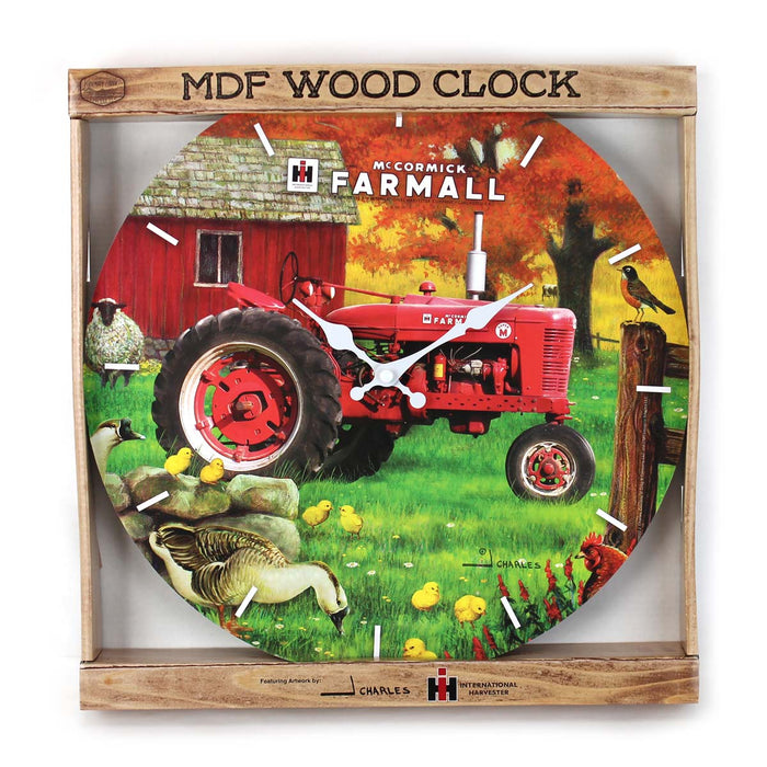 IH Farmall Super M Tractor in Farm Scene MDF Clock, 13.5in Round