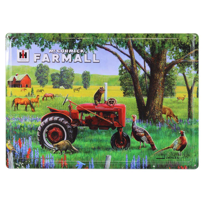 IH McCormick Farmall Tractor with Wildlife Embossed Metal Sign, 16.75in x 12in