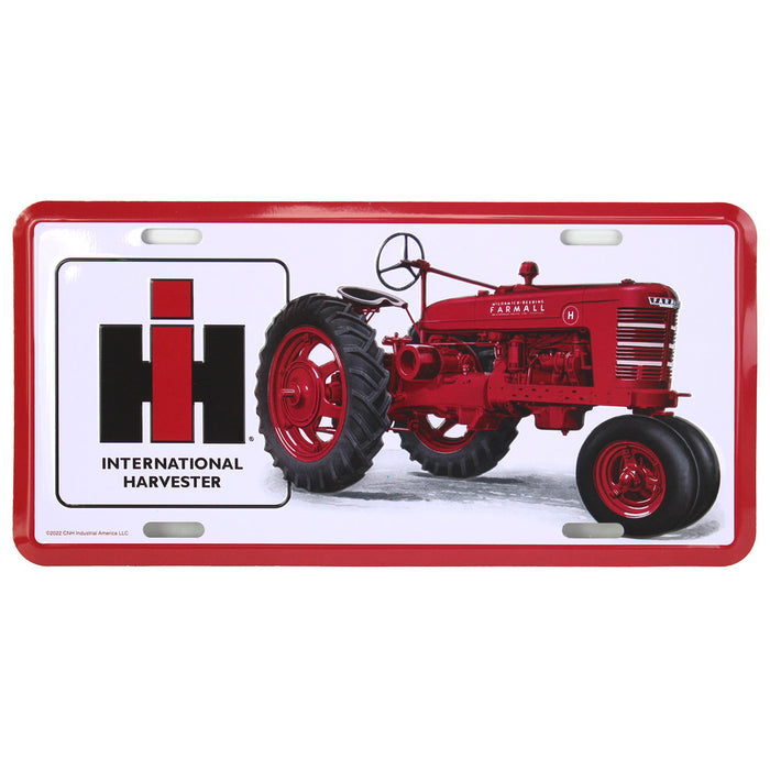 IH Logo with IH Farmall H Tractor Metal License Plate, 11.875in x 6in