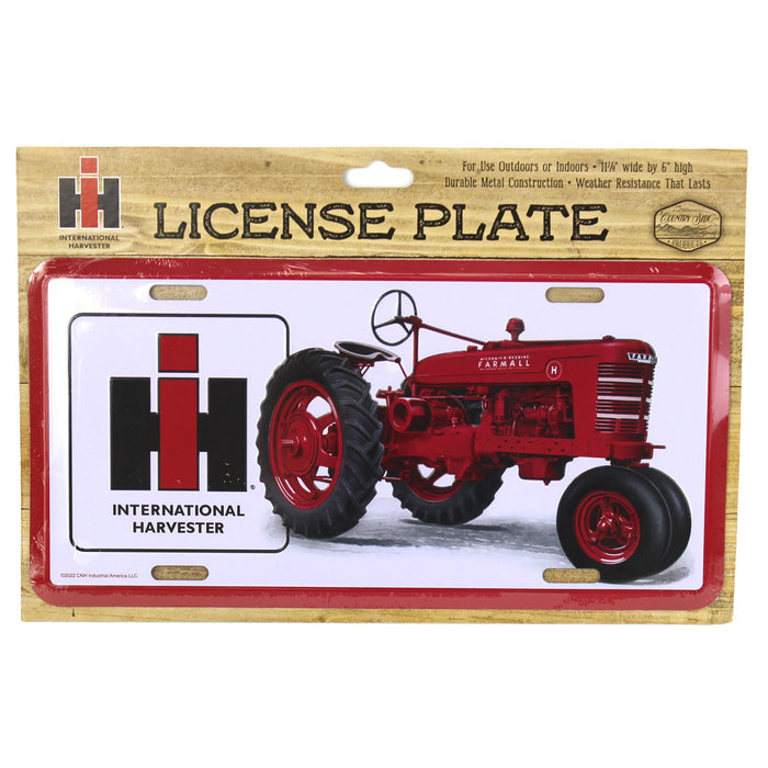 IH Logo with IH Farmall H Tractor Metal License Plate, 11.875in x 6in