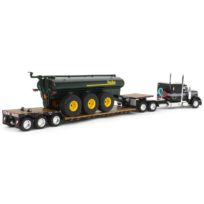 1/64 Black Peterbilt 379 w/ Fontaine Renegade Lowboy & Husky Manure Spreader, DCP by First Gear