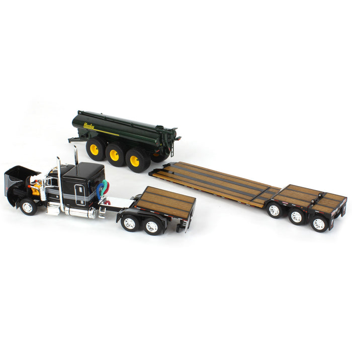 1/64 Black Peterbilt 379 w/ Fontaine Renegade Lowboy & Husky Manure Spreader, DCP by First Gear