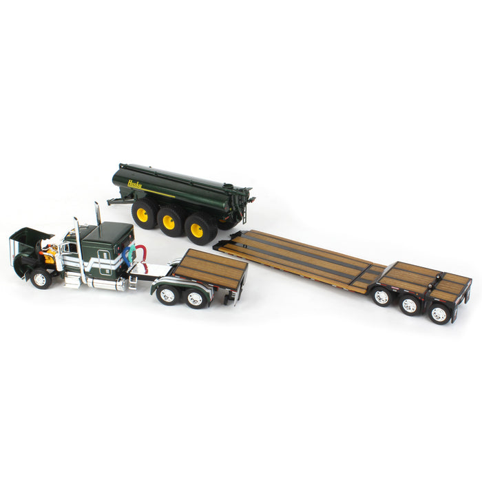 1/64 Metallic Green Husky Peterbilt 379 w/ Fontaine Renegade Lowboy & Husky Manure Spreader, DCP by First Gear