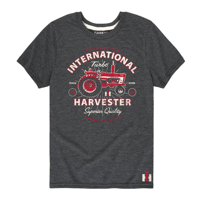 IH Turbo Tractor Distressed Youth Charcoal Gray Short Sleeve T-Shirt