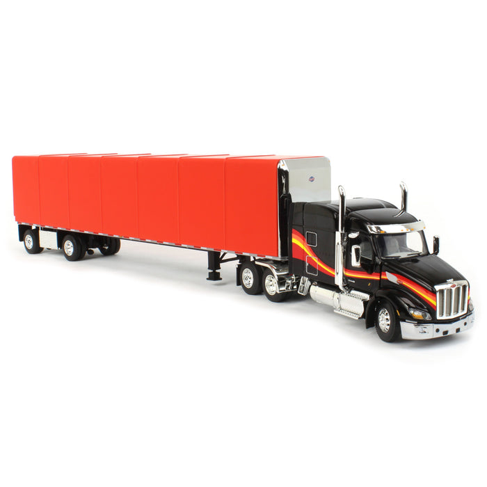 1/64 Black & Red Peterbilt 579 Sleeper w/ 53' Utility Roll Tarp Trailer, DCP by First Gear