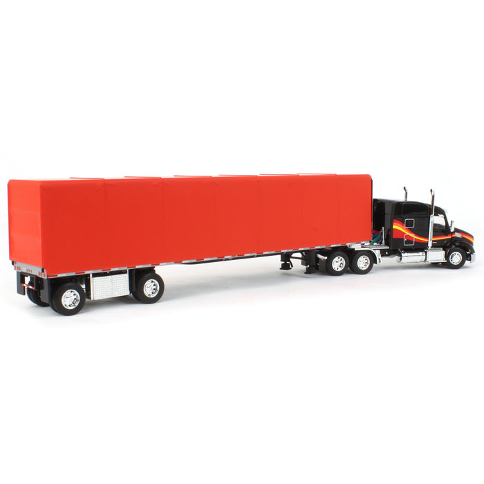 1/64 Black & Red Peterbilt 579 Sleeper w/ 53' Utility Roll Tarp Trailer, DCP by First Gear