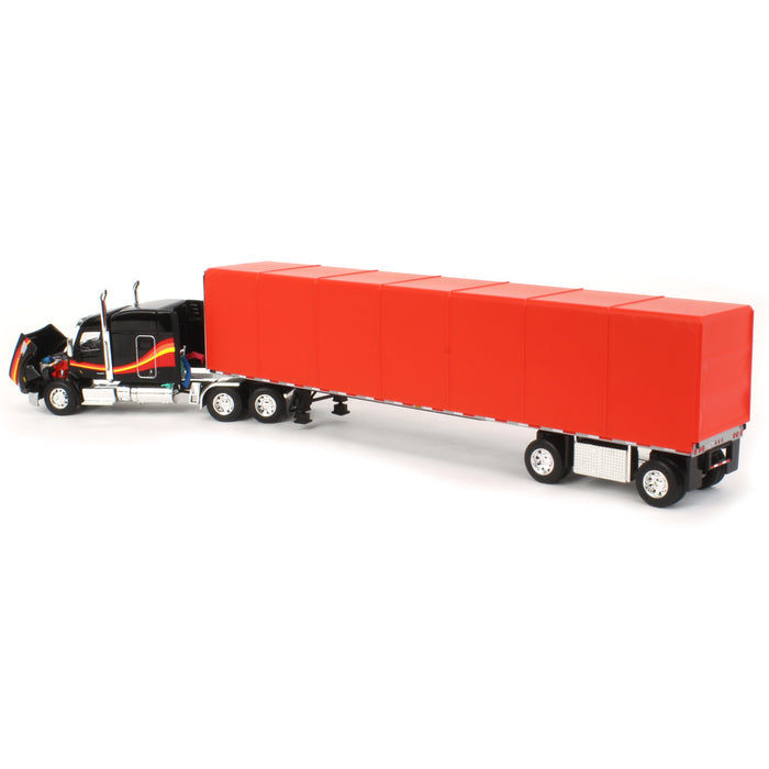 1/64 Black & Red Peterbilt 579 Sleeper w/ 53' Utility Roll Tarp Trailer, DCP by First Gear