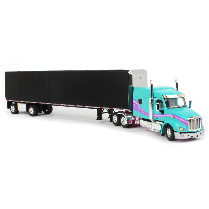 1/64 Teal & Black Peterbilt 579 Sleeper w/ 53' Utility Roll Tarp Trailer, DCP by First Gear