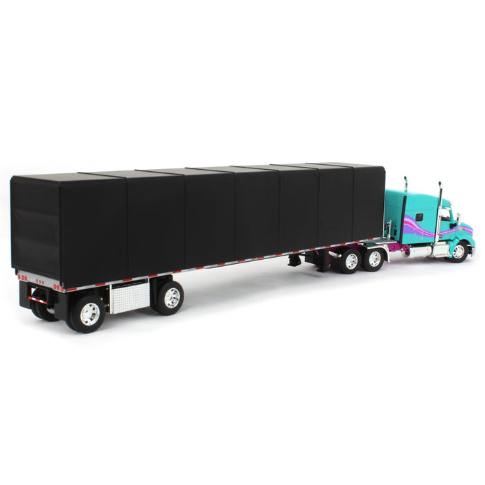 1/64 Teal & Black Peterbilt 579 Sleeper w/ 53' Utility Roll Tarp Trailer, DCP by First Gear