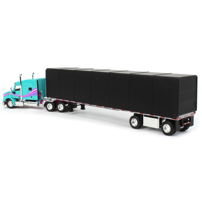 1/64 Teal & Black Peterbilt 579 Sleeper w/ 53' Utility Roll Tarp Trailer, DCP by First Gear