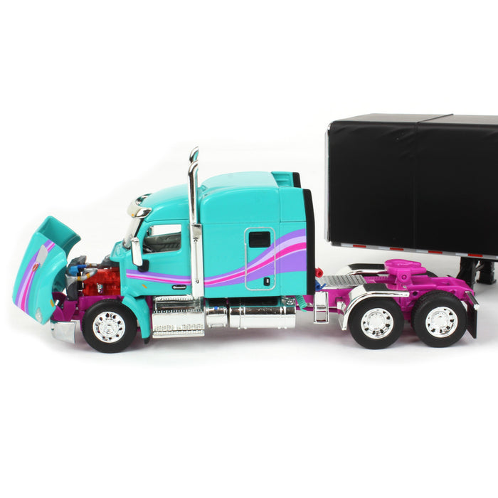 1/64 Teal & Black Peterbilt 579 Sleeper w/ 53' Utility Roll Tarp Trailer, DCP by First Gear