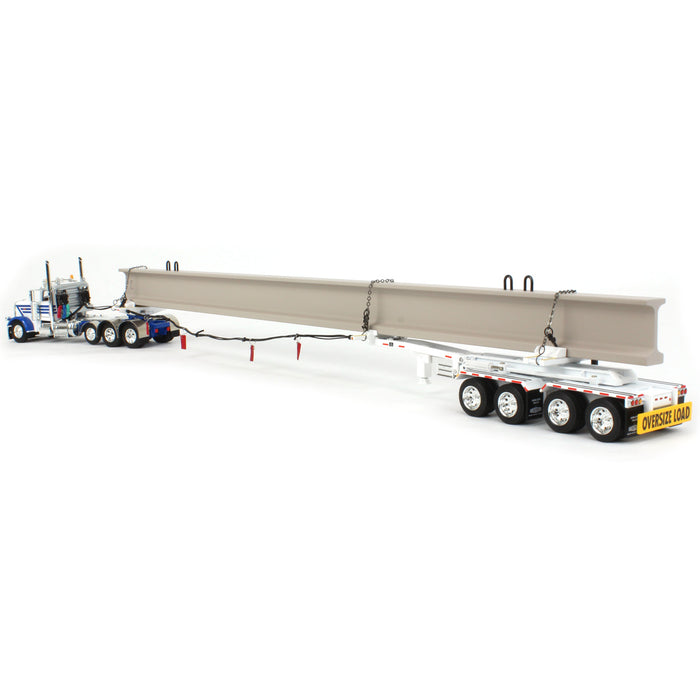 1/64 White/Blue Peterbilt 389 w/ ERMC Hydra-Steer Trailer & Bridge Beam Load, DCP by First Gear