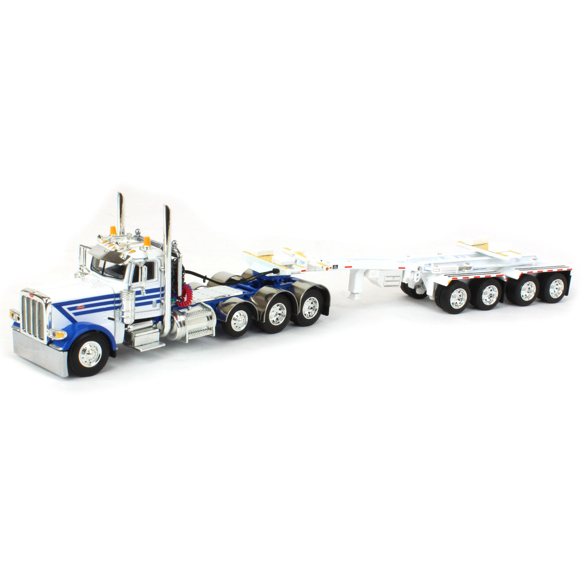 1/64 White/Blue Peterbilt 389 w/ ERMC Hydra-Steer Trailer & Bridge