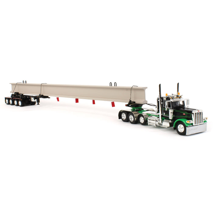 1/64 Black/Green Peterbilt 389 w/ ERMC Hydra-Steer Trailer & Bridge Beam Load, DCP by First Gear