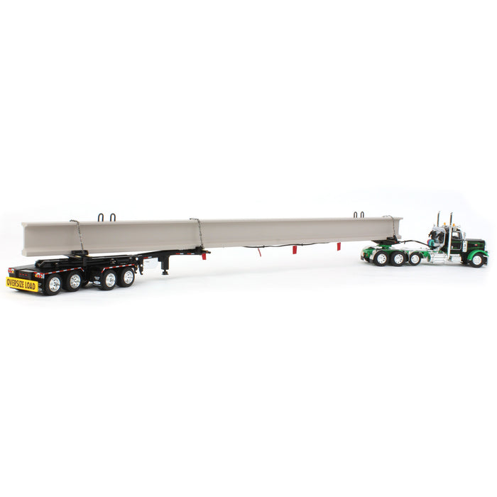 1/64 Black/Green Peterbilt 389 w/ ERMC Hydra-Steer Trailer & Bridge Beam Load, DCP by First Gear