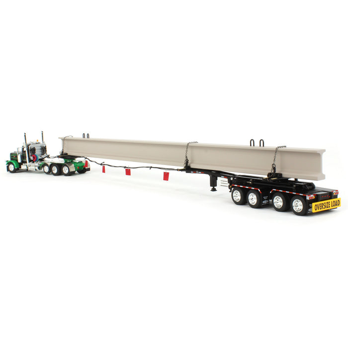 1/64 Black/Green Peterbilt 389 w/ ERMC Hydra-Steer Trailer & Bridge Beam Load, DCP by First Gear