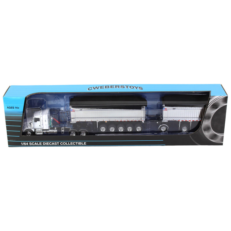 1/64 White/Chrome Kenworth T800 w/ Chrome East Genesis II End Dump Trailers, DCP by First Gear
