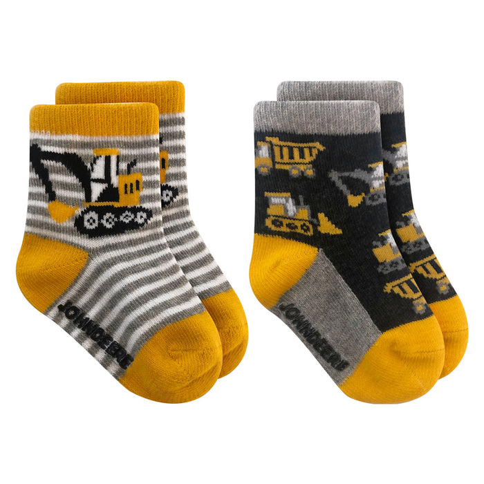 John Deere Construction Infant Crew Socks with Grippers 2-Pack