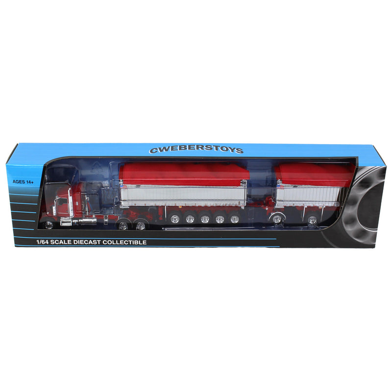 1/64 Red/Chrome Kenworth T800 w/ Chrome East Genesis II End Dump Trailers, DCP by First Gear
